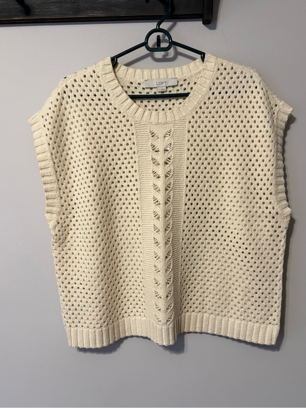LOFT Cream Open-Knit Sleeveless Sweater Vest